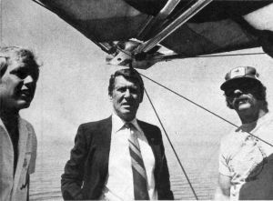 Astronaut Wally Schirra (in tie) with hang glider pilots at Torrey Pines.  Photo by Bettina Gray.