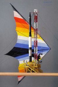 Glencoe Models Vanguard rocket model and hang glider painting