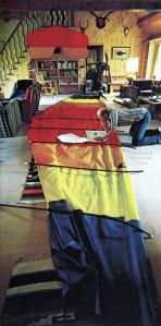 Assembling a powered ultralight in a living room. Photo by Charles O'Rear, 1983, reprinted courtesy Ultralight Flying! magazine.