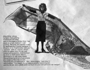 Albia Miller and a painted sail in Glider Rider, February 1979. Reprinted courtesy Light Sport and Ultralight Flying magazine.