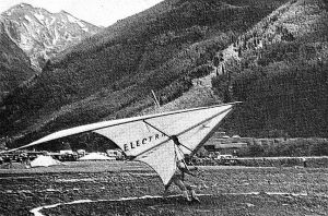 Art based on a photo by Russ Stolling of Larry Newman in the Electra Flyer Cirrus at Telluride, Colorado