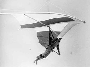 Francis Rogallo flying a Seahawk hang glider in the late 1970s