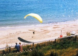 Paraglider landing on Bournemouth beach in June 1997