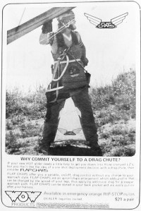 Photo of a 1970s hang glider pilot wearing 'flap chaps'