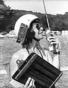 Pionerr hang glider pilot Liz Sharp at the American Cup competition in 1979