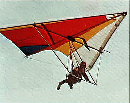Art based on a photo of Donnita Holland flying her own design standard Rogallo