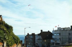 Lone paraglider crossing the Bournemouth gap in 1997