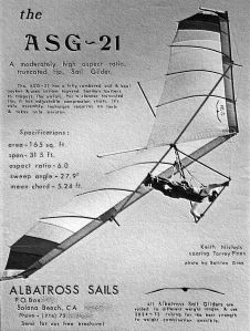 Art based on another Bettina Gray photo of the ASG-21, as used in the 1975 Albatross Sails magazine advert