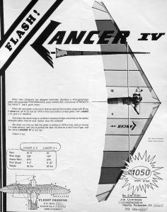 Flight Designs Lancer IV advert in Hang Gliding, May 1979