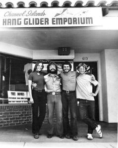 Kammy Low, Gary Bencar, Ken de Russy, and Dave Saffold at the Hang glider emporium of Santa Barbara