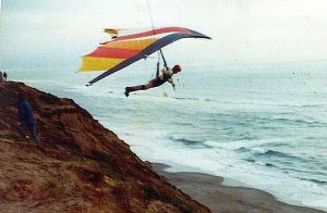 Tom Low in a Seagull 7 Hang Glider at Fort Funston, California, in 1977