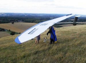 Hellite Tsunami rigid hang glider at Combe Gibbet, Berkshire, England, in 2006