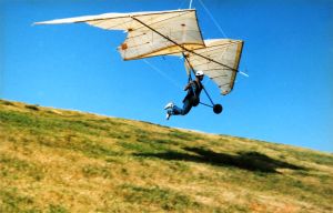 Bob Rouse flight testing his Dimorph pteron hang glider in 1997