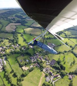 Circling in a hang glider in a thermal at Bell Hill, north Dorset, in July 2016