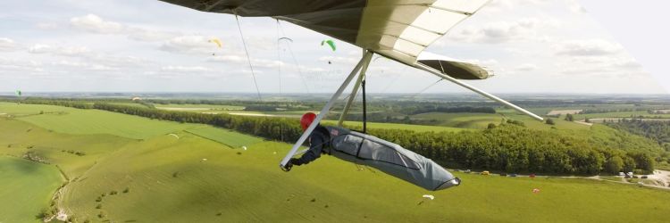 Wills Wing U-2 hang glider flying at Monk’s Down, north Dorset, in June 2015