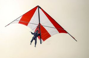 Skyhook IIIA standard Rogallo hang glider flying in early 1975