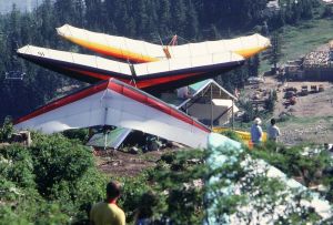 Hang glider line on the ramp at Grouse Mountain in 1984. Photo by Jan Kulhavy.