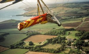 Hang glider flying at Kimmeridge, Dorset, England, in 2000