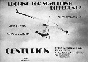 Sport Aviation Centurion hang glider advert in Whole Air, March-April 1983