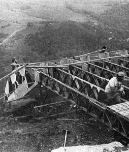 Construction of hang glider launch ramp at Henson's Gap, Tennessee, in 1982