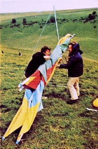 Nick Regan with a Seagull 3 hang glider in 1974