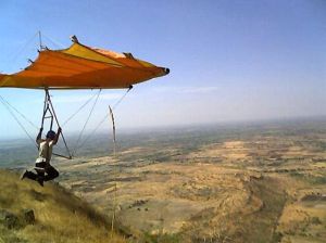 Vijay Sulakhe launching in his home-built hang glider