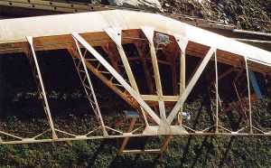 Center structure of a partly built Mitchell Wing hang glider
