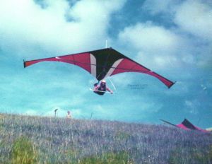 Dave Raymond launches the prototype Birdman Moonraker hang glider in 1976