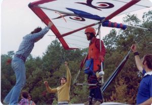 Doug Meehan about to launch in a Peregrine Aviation Owl hang glider