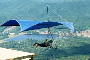Brock Standard Rogallo hang glider launching from Grandfather Mountain in September 1975
