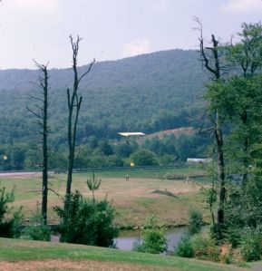 Final approach to the lawn landing zone at Grandfather Mountain in September 1975