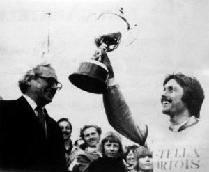 Brian Wood holds the trophy at Steyning in 1974