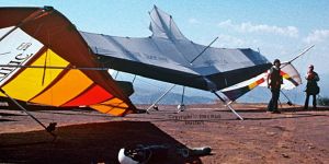 Carlos Miralles with a Spectra Aircraft Corporation Zodiac (left, and two Aoli hang gliders