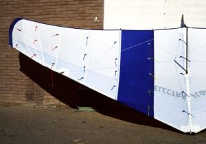 Electra Flyer Floater hang glider with yarn tufts attached to the sail