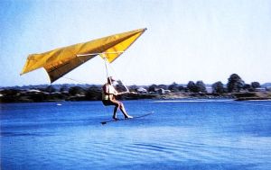 John Dickenson tows up in a flex-wing hang glider of his own design 1965